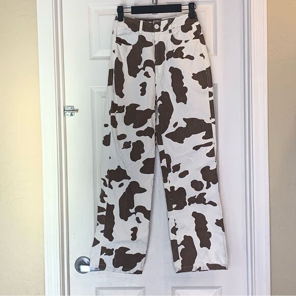 Princess Polly Be Wild Cowhide Print Denim Jeans Size 0 - Picture 2 of 10